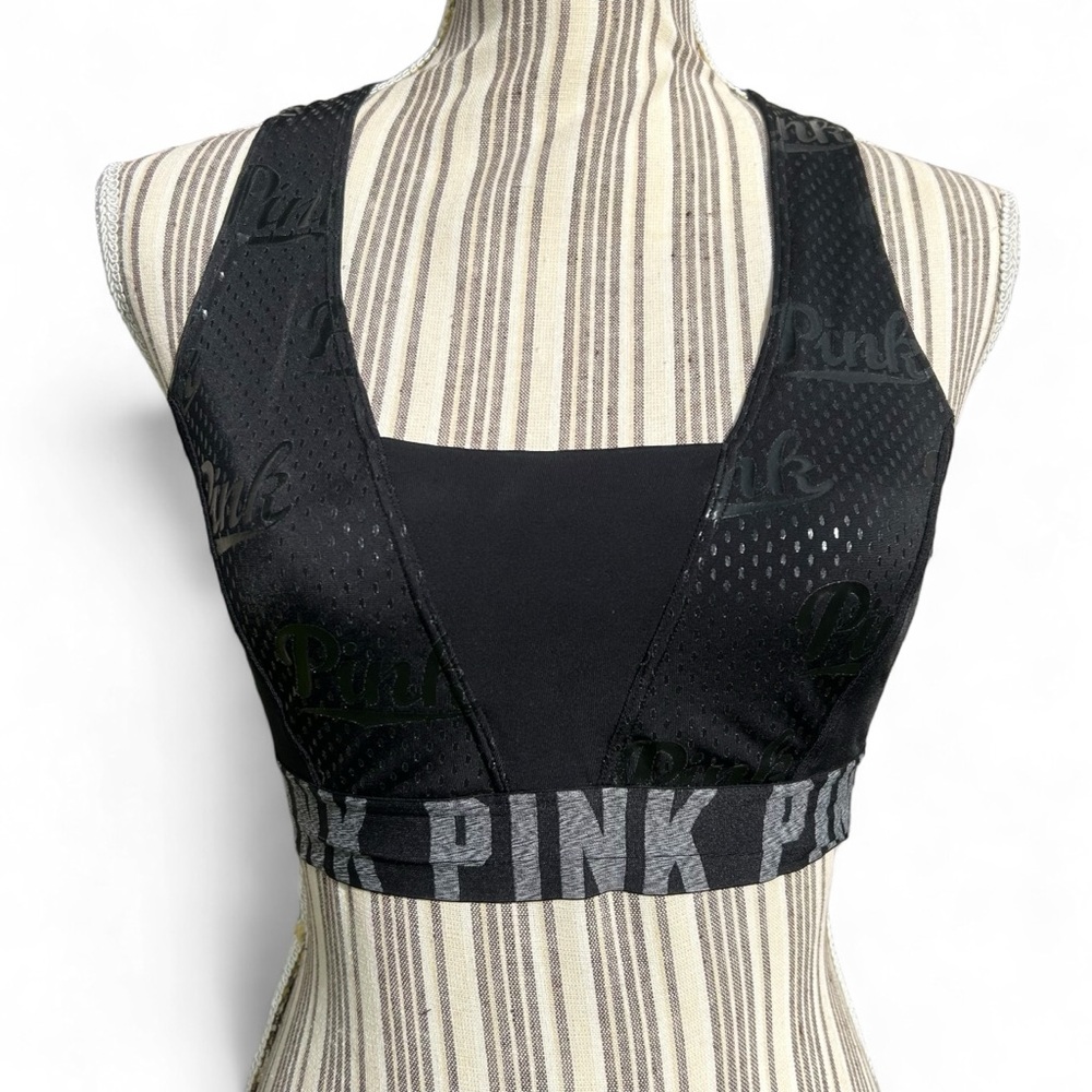 Victoria’s Secret PINK logo black gray crop bralette top size medium yoga